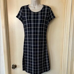 Theory Navy Black and White Branteen Windowpane Mini Dress size S